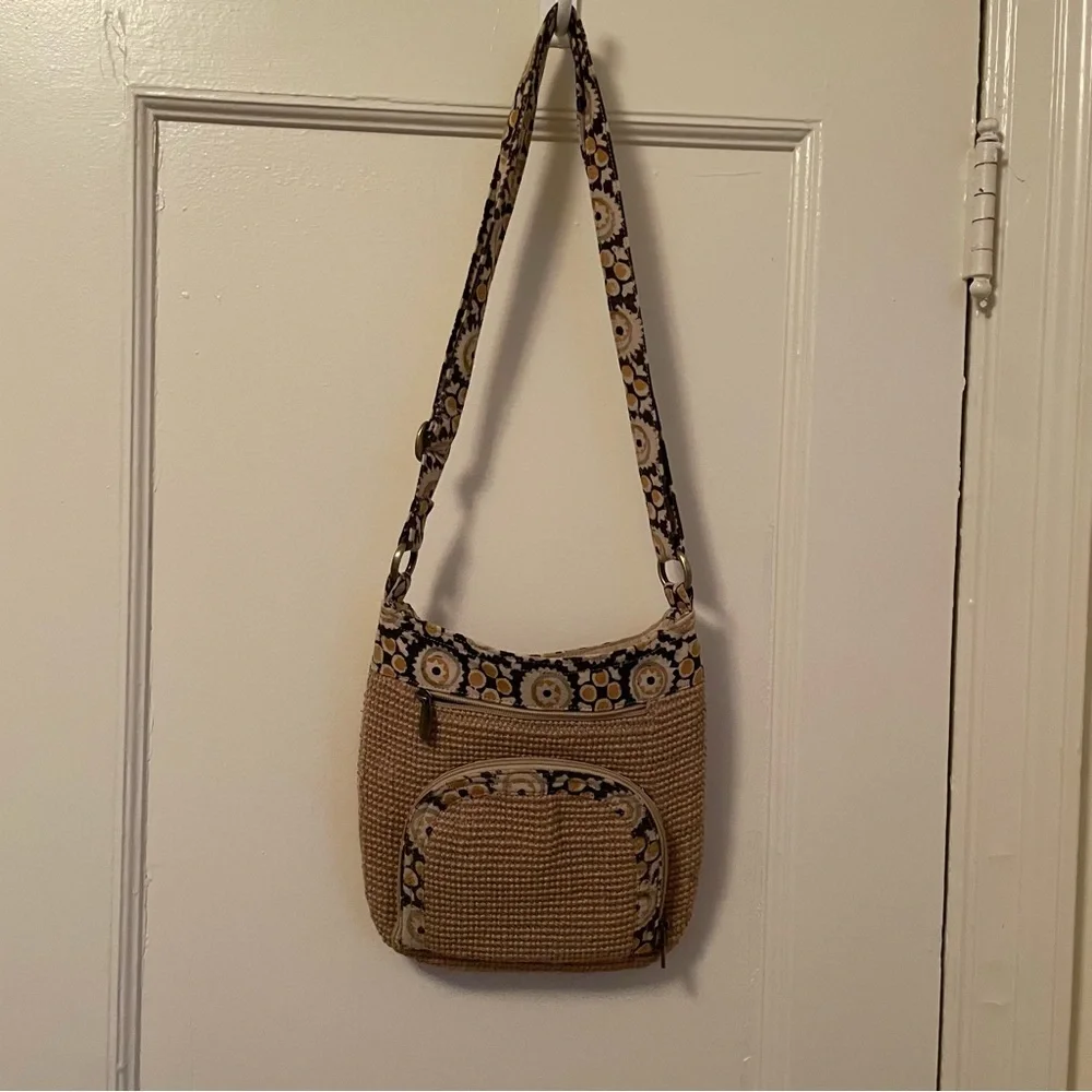 GreenJute “Hipster” Crossbody Bag - beige navy - zipper